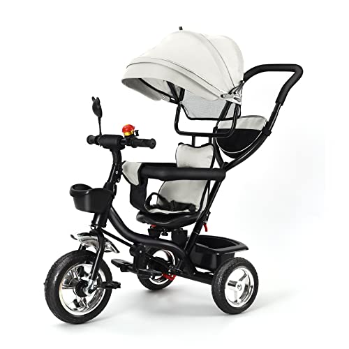 Drumm 4 in 1 Dreirad für Kinder mit Haltegriff, Dreirad mit umkehrbarem Sitz, zusammenklappbarer Kinderwagen mit Griff, Dach und abnehmbarem Fußpedal von Drumm