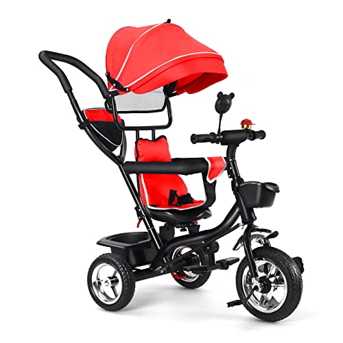 Drumm Dreirad 4 in 1, Dreirad für Kinder, skalierbar, Kinderwagen Dreirad mit Pedal, und Sonnenblende, faltbar, abnehmbar, verstellbarer Gehstock, neigbare Rückenlehne, leise Räder, Rot Drumm Dreirad 4 in 1, Dreirad für Kinder, skalierbar, Kinderwagen Dreirad mit Pedal, und Sonnenblende, faltbar, abnehmbar, verstellbarer Gehstock, neigbare Rückenlehne, leise Räder, Rot von Drumm