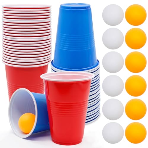 Druuzyl 50x Mehrweg-Partybecher Set mit 12 Tischtennisbällen (16oz/473ml) - Wiederverwendbare Plastikbecher für Hochzeiten, Geburtstage & Camping | Inklusive Pingpong Bälle für Beer Pong Spiele von Druuzyl