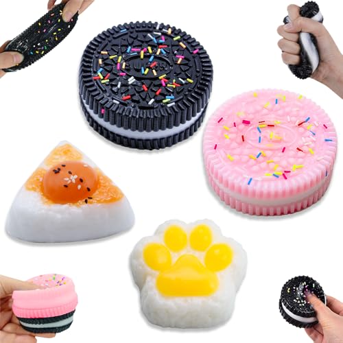 Druuzyl Squishy Fidget Toys 4 Stück Biscuit Stress Relief Toy Squishy Spielzeug Mini Katzenpfoten, Soft Squeeze Biscuit Toys Montessori Sensorisches Quetschspielzeug für Autismus Spielzubehör von Druuzyl
