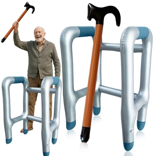 Rollator Aufblasbar und Aufblasbarer Gehstock Set Aufblasbare Gehhilfe, Aufblasbare Kostüme für Karneval Fasching oder Rente Cosplay, Lustiges Kostüm als Opa Oma Geschenk für Geburtstagsstreiche von Druuzyl