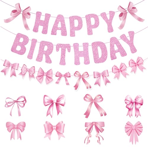 Dryxog 3 Stück Geburtstagsdeko Happy Birthday Girlande Rosa Geburtstag Deko Party Decorations Mädchen Kindergeburtstag Tortendeko Mädchen Schmetterling Party Frauen Pink Girlande Girl von Dryxog
