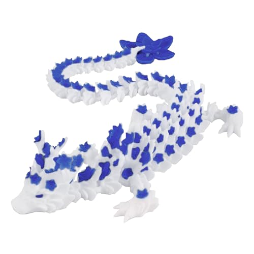 Dryxog 3D-Gedruckter Drache, Beweglicher KirschblüTendrache, Bewegliches Drachenei-Spielzeug, Abnehmbarer Drachenei, 3D Drachen für Wohnzimmer, Kinder, Heim- und BüRodekoration (Blau und Weiß) von Dryxog