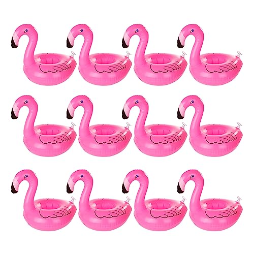 Dsaren 12 Stück Aufblasbare Getränkehalter Flamingoies Schwimmender Bierhalter Untersetzer Pool Badspielzeug für Hawaiisch Strand Schwimm Party (Rosa) von Dsaren