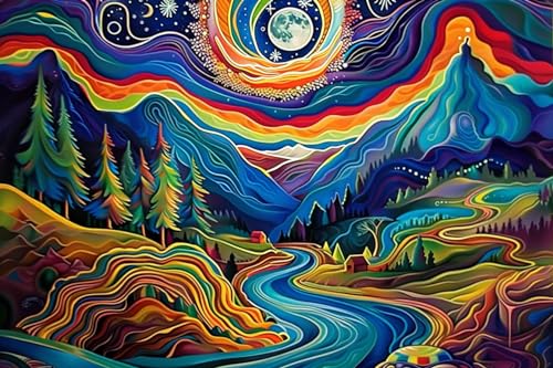 1000 Teile Erwachsenen-Puzzle, abstrakte Malerei, Regenbogen-Berg, voller Geheimnis, bietet atemberaubende helle Farben für Puzzle-Enthusiasten und Heimdekoration, herausfordernde Puzzle-Erfahrung von Dsawqezh