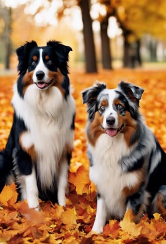 1000 Teile herausforderndes Puzzle für Erwachsene, australische Schäferhunde, im Herbstpark, Holzpuzzle zum Selbermachen, Familienunterhaltung, interaktives lustiges Puzzle, Geschenke, Kunst, von Dsawqezh