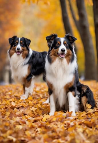 1000 Teile herausforderndes Puzzle für Erwachsene, australische Schäferhunde, im Herbstpark, Holzpuzzle zum Selbermachen, Familienunterhaltung, interaktives lustiges Puzzle, Geschenke, Kunst, von Dsawqezh