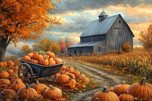 500 Teile Herausforderndes Puzzle Erwachsene Puzzle Kürbislager Ölgemälde Landschaft Herbst Landschaft Puzzle Geschenk für Männer, Frauen und Senioren von Dsawqezh
