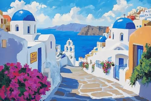 500 Teile Herausforderndes Puzzle Kleine Box Küstenstadt - Azurblaues Meer Landschaft Ölgemälde Erwachsene Intelligenz Puzzle flach von Dsawqezh