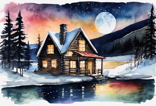 Lern-Pädagogische Puzzles, Mondschein-Kabine, Seeblick, Malerei, gemütliche Hütte, stille Nacht, 500 Teile, Puzzle-Spaß und herausfordernde Gehirnübung für Puzzle-Enthusiasten von Dsawqezh