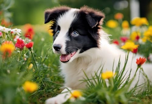 Puzzle für Erwachsene, 1000 Teile, Border Collie, Welpe im Garten, Urlaub, einzigartige Geschenke für Wandkunst, Herausforderungspuzzle, Lernspiele, Familienpuzzles von Dsawqezh