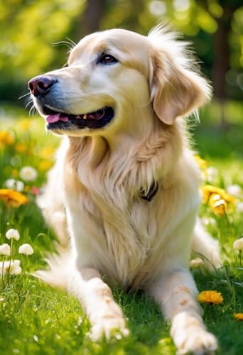 Puzzle für Erwachsene, 1000 Teile, Golden Retriever im Garten, Urlaub, einzigartige Geschenke für Wandkunst, Herausforderungspuzzle, Lernspiele, Familienpuzzles von Dsawqezh
