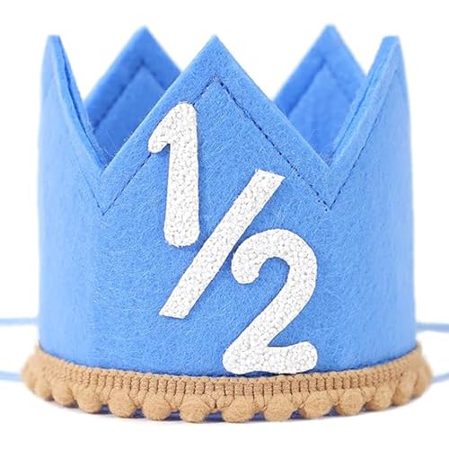 Dszemie Halber Geburtstag Hut Blau Baby 1/2 Geburtstag Hüte Halbe Geburtstag Party Krone Klassischer 1/2 Geburtstag Hut für sechs Monate Feier für Baby Mädchen oder Junge Glitzer Krone Hüte für 6 von Dszemie