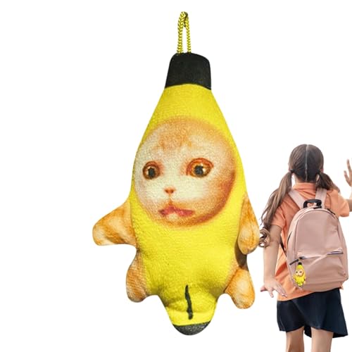 Dtaigou Bananenkatzenspielzeug, Bananenkatzenplüsch,Weinender Bananenkatze-Plüsch-Schlüsselanhänger | Trauriges Bananenkatzen-Kuscheltier, niedliche Geräusch erzeugende Katzen-Plüschkissenpuppe von Dtaigou