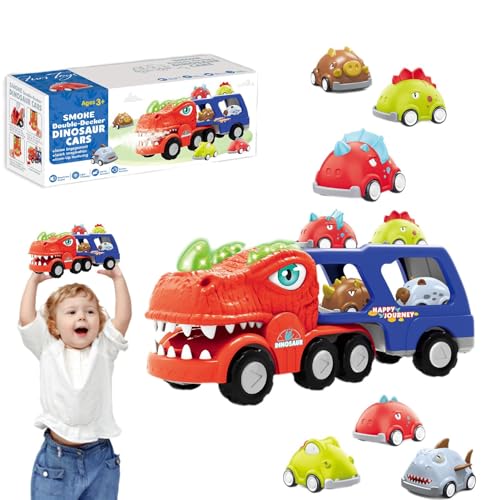 Dtaigou Dinosaurierautos,Dinosaurierauto,Realistischer Tier-Truck-Sound und Licht - Autospielzeug mit Dino-Figuren, Dinosaurier-Spielset für Jungen und Mädchen, Weihnachtsstrumpffüller für Kinder von Dtaigou