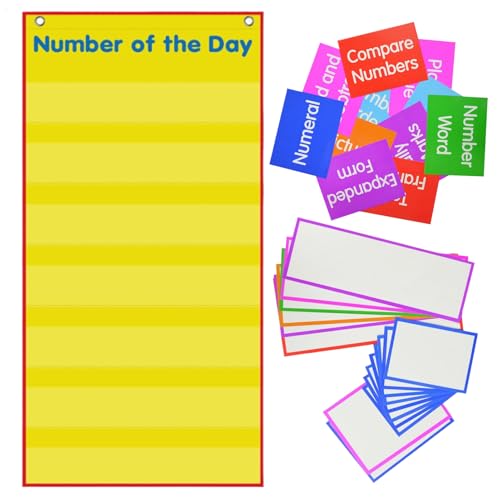 Dtaigou Pocket Chart Für Klassenzimmer,Abwischbare Mathematik Lernkarte für Klassenzimmer | Lernhilfe Zahlen des Tages Faltbare Tafel Für Vorschule Kindergarten Heimschule von Dtaigou