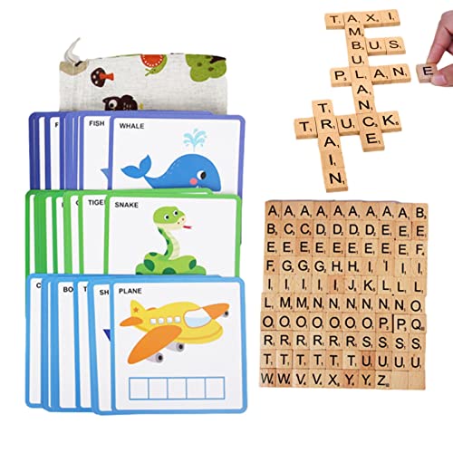 Dtaigou Rechtschreibspiele,Holzspielzeug mit passenden Buchstaben - Alphabet-passende Spielkarten | Passendes Alphabet-Wortspiel, Alphabet-Buchstaben, Lernkarten, Lernspielzeug von Dtaigou