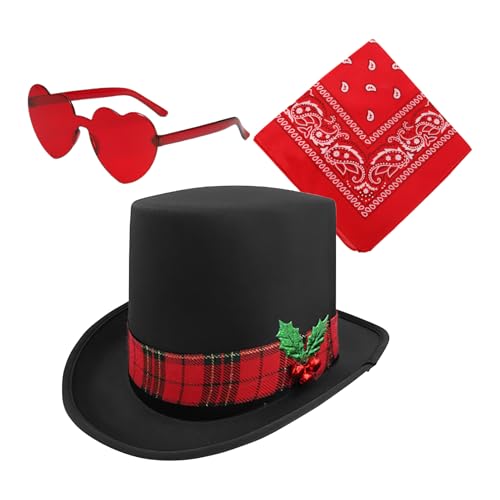 Dtaigou Weihnachts-Cowboyhut-Set – Cosplay Westernhut Party Kopfbedeckung | 3 x Herzbrille breite Krempe, verstellbares Cowgirl Vintage Bandana Western Kostüm Zubehör Dtaigou Weihnachts-Cowboyhut-Set – Cosplay Westernhut Party Kopfbedeckung | 3 x Herzbrille breite Krempe, verstellbares Cowgirl Vintage Bandana Western Kostüm Zubehör von Dtaigou