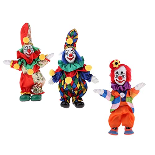 Dualoai 3pcs 6inch Lustiger Porzellan Clown Puppe Jester Im Bunten Kostüm Kindergeschenk von Dualoai