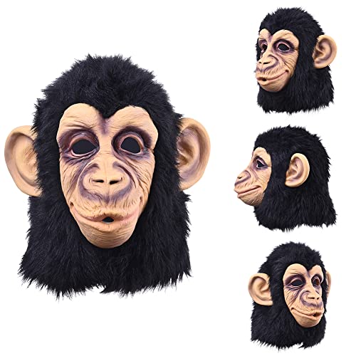 Affenkopf-Kostüm – Affenkostüm, Schimpansen-Kopfbedeckung Für Erwachsene | Latex-Tiermaske Mit Haar-Verkleidung | Lustige Tiermasken-Kopfbedeckung | Kreativer Tierkopfhelm Für Halloween-Cosplay-Party von Dubbulon