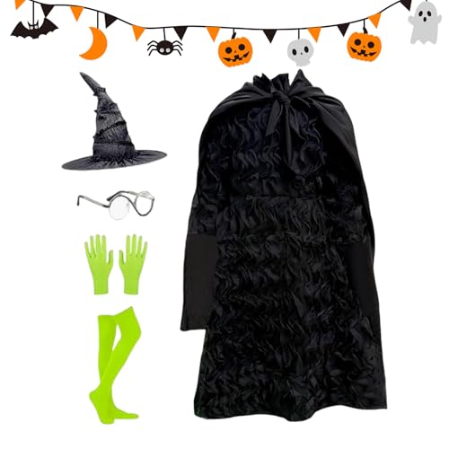 Dubbulon Hexen Kostüm Zubehör Set | Schwarzes Hexenkleid Für Halloween Fest,Atmungsaktives Verkleidungskostüm Für Töchter Schülerinnen Schwestern Klassenkameraden Freundinnen 5-12 Jahre Dubbulon Hexen Kostüm Zubehör Set | Schwarzes Hexenkleid Für Halloween Fest,Atmungsaktives Verkleidungskostüm Für Töchter Schülerinnen Schwestern Klassenkameraden Freundinnen 5-12 Jahre von Dubbulon