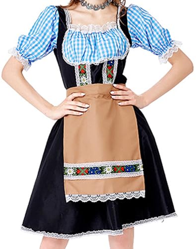 Damen Oktoberfest Kostüm Kleid Dirndl Kleider Frauen Deutsches Bier Kostüme Outfit für Halloween Karneval (Blau, XL) von Dubute