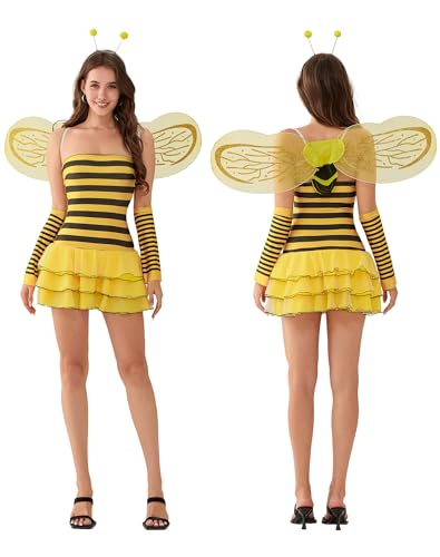 Dubute Bienenkostüm Kit Halloween Cosplay Erwachsene Frauen Marienkäfer Kostüm Zubehör Weihnachten Cosplay Party (Gelb-A, XL) von Dubute
