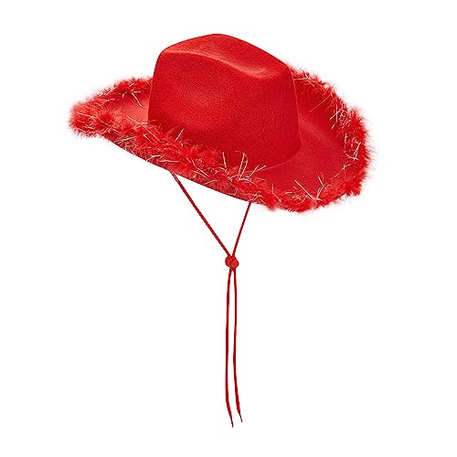 Dubute Damen Tiara Cowgirl Hut Western Party Hut Zubehör Disco Kostüm Cowboy Hut (F-Rot, Einheitsgröße) von Dubute