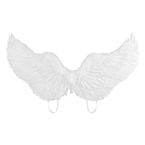 Dubute Engelsflügel für Erwachsene, Feder-Engelsflügel-Kostüm für Damen, Kinder, Mädchen, Halloween, Cosplay (Weiß, Einheitsgröße) von Dubute