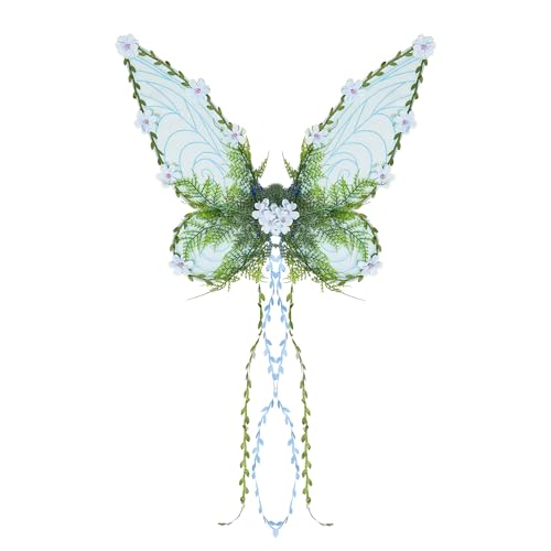 Dubute Feenflügel für Erwachsene und Frauen, Schmetterlingsflügel für Mädchen, Blumen und Blätter, Engelsflügel, Halloween-Kostüm, Verkleiden (Blau-B, Einheitsgröße) von Dubute
