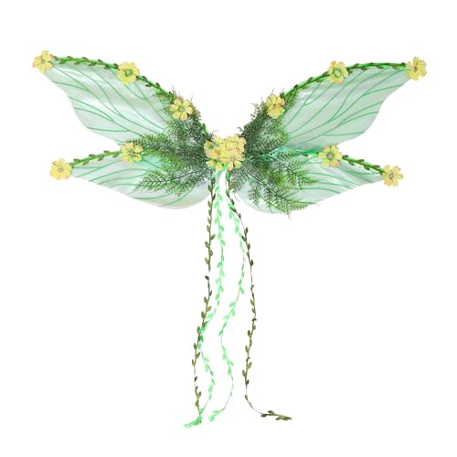 Dubute Feenflügel für Erwachsene und Frauen, Schmetterlingsflügel für Mädchen, Blumen und Blätter, Engelsflügel, Halloween-Kostüm, Verkleiden (Grün, Einheitsgröße) von Dubute