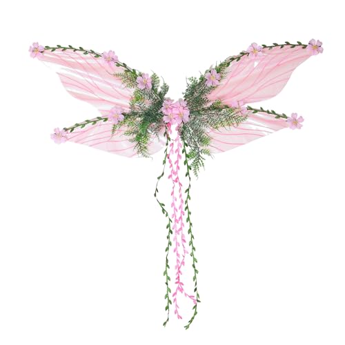 Dubute Feenflügel für Erwachsene und Frauen, Schmetterlingsflügel für Mädchen, Blumen und Blätter, Engelsflügel, Halloween-Kostüm, Verkleiden (Rosa, Einheitsgröße) von Dubute