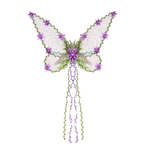 Dubute Feenflügel für Erwachsene und Frauen, Schmetterlingsflügel für Mädchen, Blumen und Blätter, Engelsflügel, Halloween-Kostüm, Verkleiden (Violett, B, Einheitsgröße) von Dubute