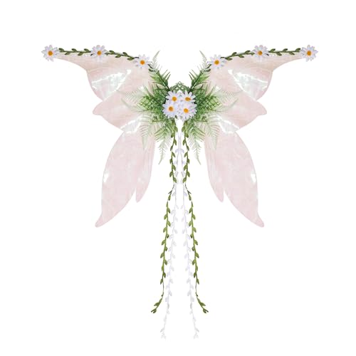Dubute Feenflügel für Erwachsene und Frauen, Schmetterlingsflügel für Mädchen, Blumen und Blätter, Engelsflügel, Halloween-Kostüm, Verkleiden (Weiß-C, Einheitsgröße) von Dubute