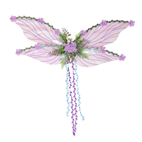 Dubute Feenflügel für Erwachsene und Frauen, Schmetterlingsflügel für Mädchen, Blumen und Blätter, Engelsflügel, Halloween-Kostüm, Verkleiden (lila, Einheitsgröße) von Dubute