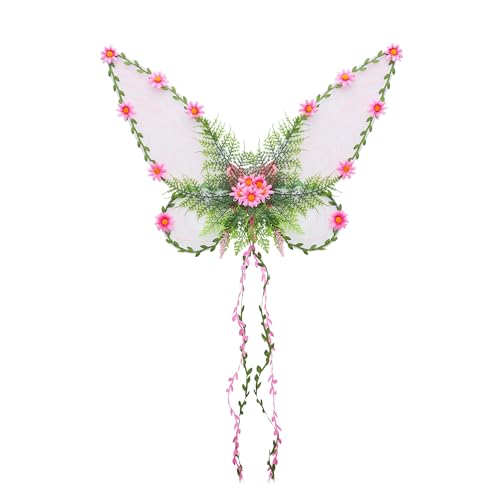 Dubute Feenflügel für Erwachsene und Frauen, Schmetterlingsflügel für Mädchen, Blumen und Blätter, Engelsflügel, Halloween-Kostüm, Verkleidung (Hellrosa-B, Einheitsgröße) von Dubute