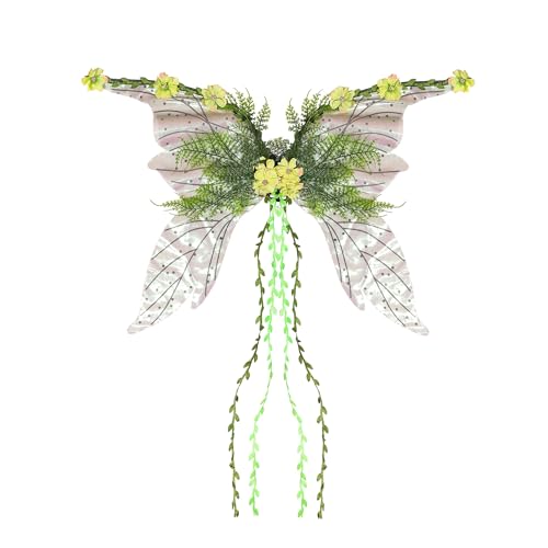 Dubute Feenflügel für Erwachsene und Frauen, Schmetterlingsflügel für Mädchen, Blumen und Blätter, Engelsflügel, Halloween-Kostüm, Verkleidung (Schwarz-C, Einheitsgröße) von Dubute