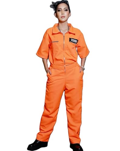 Dubute Gefangenen-Overall für Erwachsene, orangefarbenes Gefängnisinsassenkostüm für Damen, Halloween, Gefängnisstraf-Outfit (Orange, XL) von Dubute