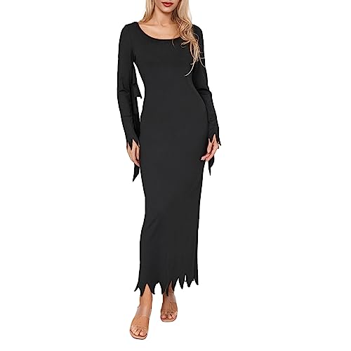 Dubute Halloween Hexenkostüm Damen Kapuzenkleid Gothic Kostüm Kleid Hexenkleid Cosplay Kostüm (Schwarz, M) von Dubute