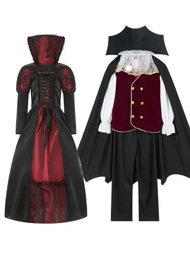 Dubute Halloween Vampirkostüm Kinder Jungen Mädchen Vampirkostüm Faschingskostüm Cosplay Spielen (Mädchen, L, Schwarz) von Dubute