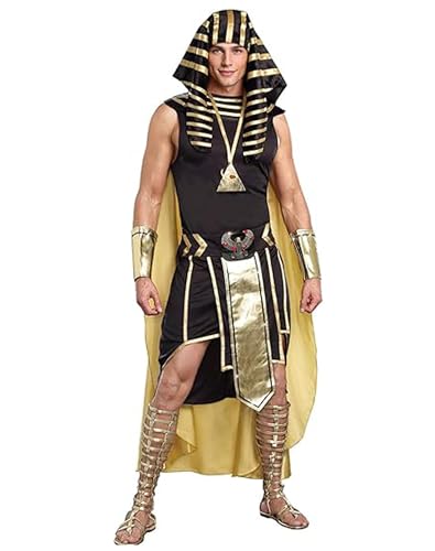 Dubute Herren-Halloween-Kostüm, ägyptischer Pharao, König von Ägypten, Kostüm, Kopfbedeckung, Cosplay, Party, 7-teiliges Outfit (Schwarz, XL) von Dubute
