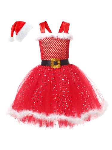 Dubute Weihnachtskostüm für Mädchen, ärmellos, Tüll-Tutu-Kleid mit Stirnband, Weihnachtsmann-Kostüm, Weihnachts-Kostüm, Outfit (mehrfarbig, 4–5T) von Dubute
