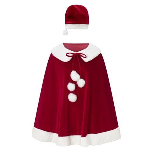 Dubute Weihnachtskostüme für Damen, Weihnachtsmann, Samt, Kapuzenumhang, Robe, Urlaub, Cosplay, Outfit (rot, Einheitsgröße) von Dubute