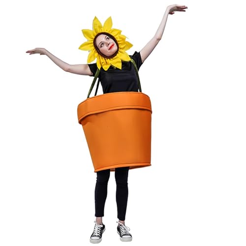 Halloween Kapuzenumhang Halloween Blumentopf Kostüm für Erwachsene Damen Sonnenblume Kostüm mit Kopfbedeckung Cosplay (Auburn, Einheitsgröße) von Dubute