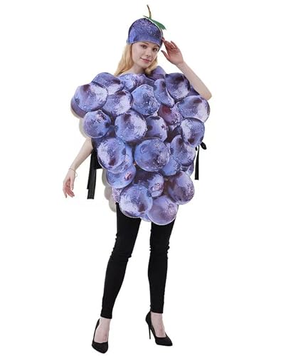 Violettes Trauben-Kostüm für Damen und Herren, Deluxe-Set für Halloween, Verkleidungsparty und Rollenspiele, Cosplay, Lila, Einheitsgröße Violettes Trauben-Kostüm für Damen und Herren, Deluxe-Set für Halloween, Verkleidungsparty und Rollenspiele, Cosplay, Lila, Einheitsgröße von Dubute