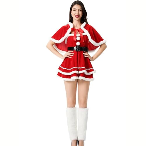 Weihnachtsmann-Weihnachtskostüm, Schlauchkleider, Kapuzenschal, Gürtel-Set, Weihnachtsmannkleid, Cosplay-Outfits (Rot, XL) von Dubute