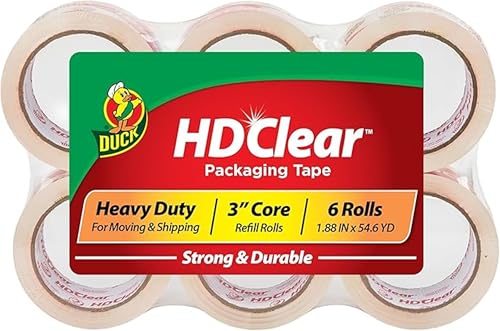 Duck HD Transparentes Packband – 6 Rollen, 300 m, robuste Verpackung für Versand, Versand, Umzug und Lagerung, transparent, starke Nachfüllboxen, 4,7 cm x 50 m (441962) von Duck
