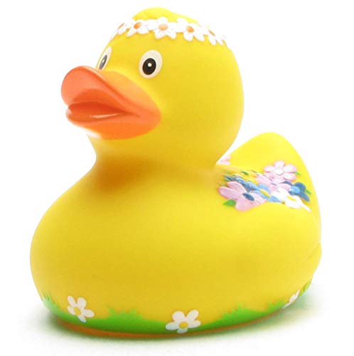Duckshop I Badeente Blumendesign I Quietscheente I L: 8 cm - inkl. Quietscheentchen-Schlüsselanhänger im Set I Geschenk für Blumen-Liebhaber I Präsent Sammler von Duckshop