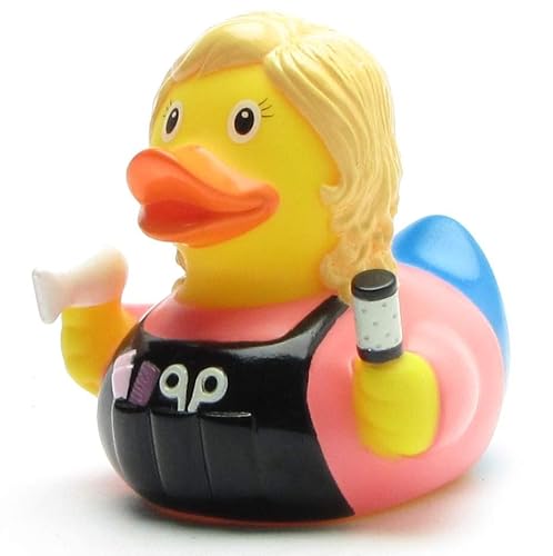 Duckshop I Badeente Frisörin I Quietscheente I L: 8,5 cm I inkl. Quietscheentchen-Schlüsselanhänger im Set I Geschenk Handwerk I Präsent Frauen von Duckshop