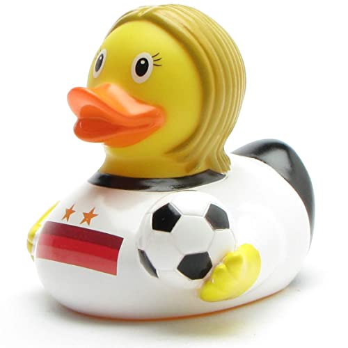 Badeente Fußballerin Deutschland I Quietscheentchen I L: 8,5 cm I inkl. Badeenten-Schlüsselanhänger im Set von Duckshop